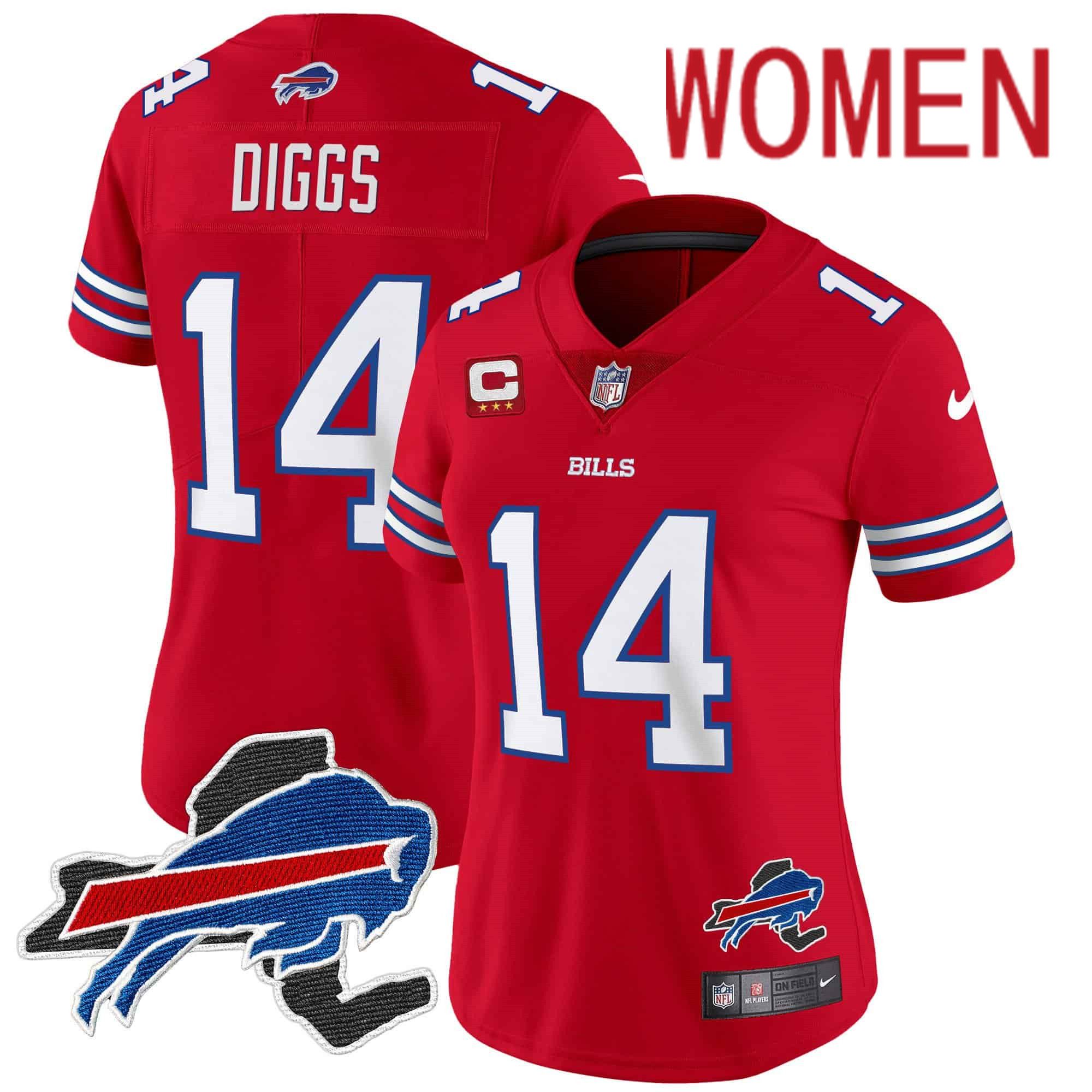 Women Buffalo Bills #14 Diggs Red 2024 Nike Patch Vapor Limited NFL Jersey->nfl t-shirts->Sports Accessory